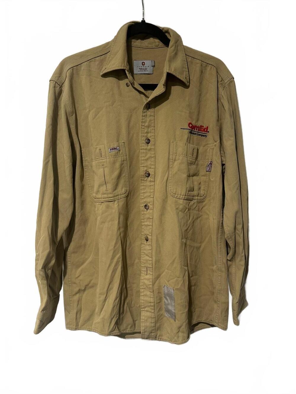 Fire Resistant Tyndale FRMC tan long sleeve button up work shirt